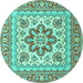 Round Machine Washable Medallion Turquoise Traditional Area Rugs, wshtr4650turq