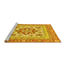 Sideview of Machine Washable Medallion Yellow Traditional Rug, wshtr4650yw