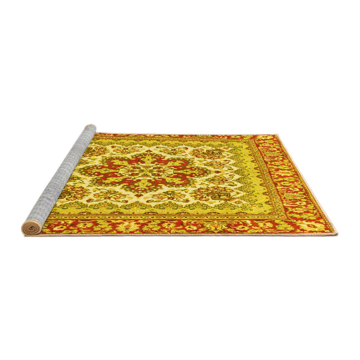 Sideview of Machine Washable Medallion Yellow Traditional Rug, wshtr4650yw