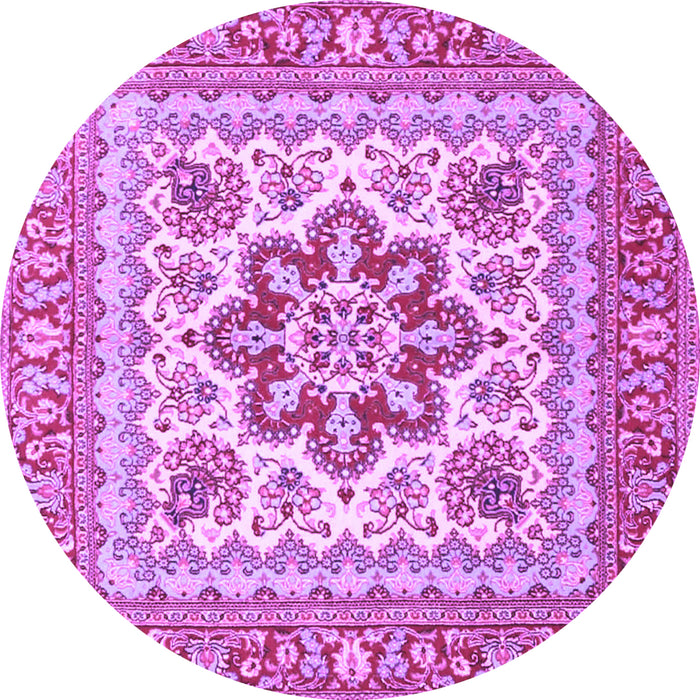 Round Machine Washable Medallion Purple Traditional Area Rugs, wshtr4650pur
