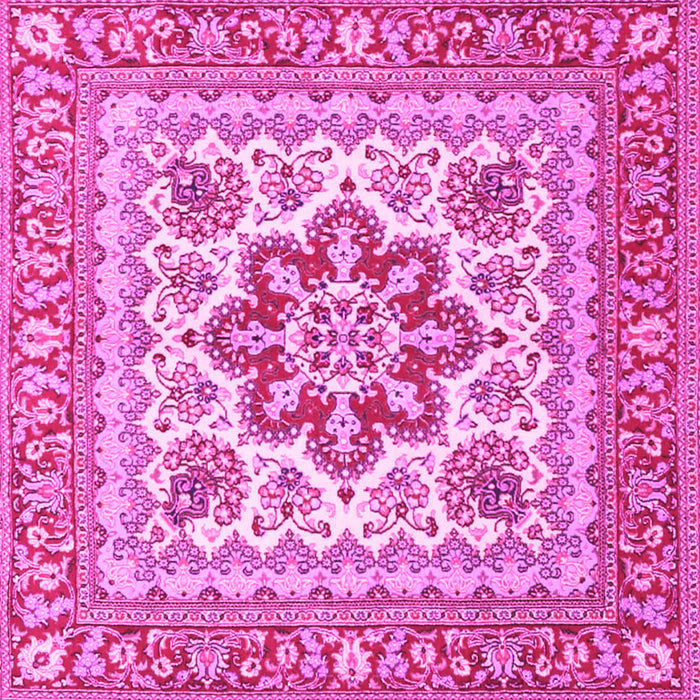 Square Machine Washable Medallion Pink Traditional Rug, wshtr4650pnk