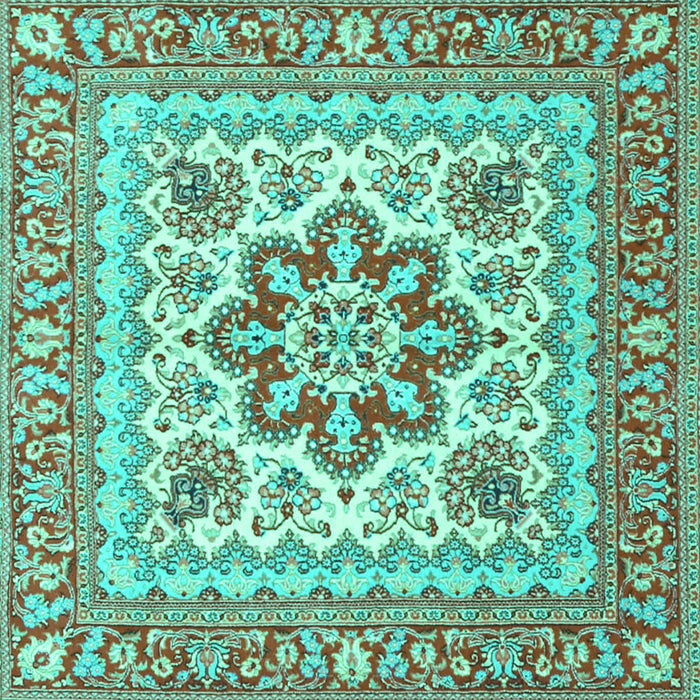 Square Medallion Turquoise Traditional Rug, tr4650turq