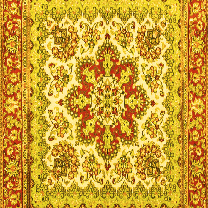 Machine Washable Medallion Yellow Traditional Rug, wshtr4650yw