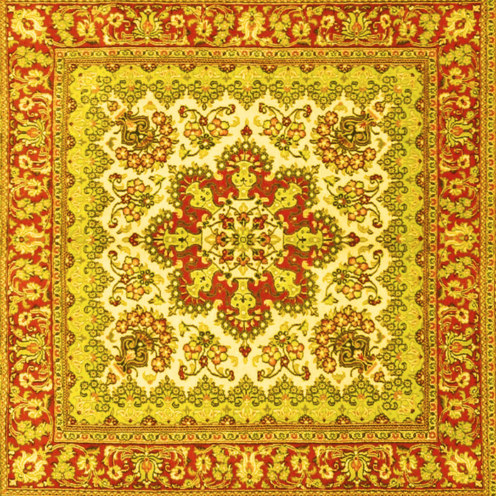 Square Machine Washable Medallion Yellow Traditional Rug, wshtr4650yw