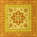 Square Machine Washable Medallion Yellow Traditional Rug, wshtr4650yw