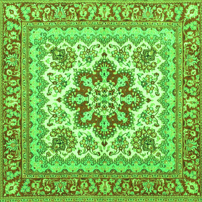 Round Machine Washable Medallion Green Traditional Area Rugs, wshtr4650grn