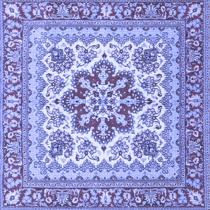Square Machine Washable Medallion Blue Traditional Rug, wshtr4650blu