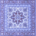 Square Machine Washable Medallion Blue Traditional Rug, wshtr4650blu