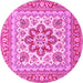 Round Machine Washable Medallion Pink Traditional Rug, wshtr4650pnk