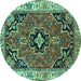 Round Oriental Turquoise Traditional Rug, tr4651turq