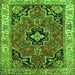 Round Machine Washable Oriental Green Traditional Area Rugs, wshtr4651grn