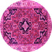 Round Machine Washable Oriental Pink Traditional Rug, wshtr4651pnk