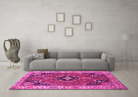 Machine Washable Oriental Pink Traditional Rug, wshtr4651pnk