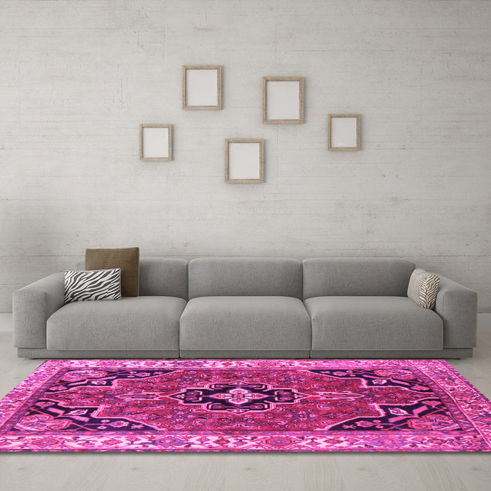 Machine Washable Oriental Pink Traditional Rug in a Living Room, wshtr4651pnk