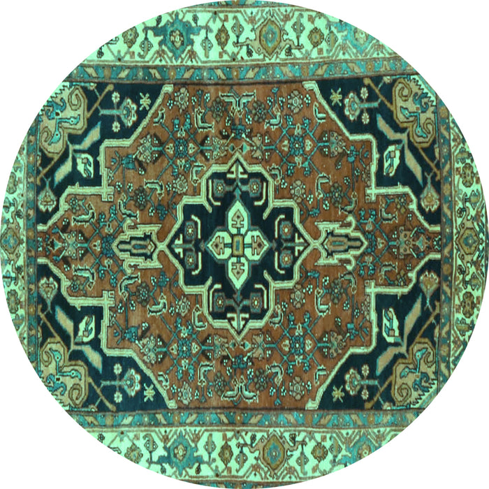 Round Machine Washable Oriental Turquoise Traditional Area Rugs, wshtr4651turq