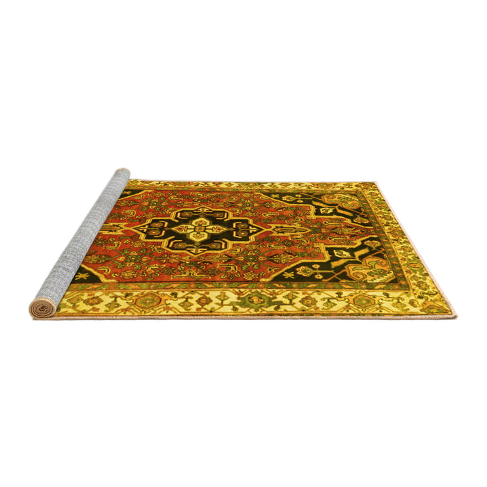 Sideview of Machine Washable Oriental Yellow Traditional Rug, wshtr4651yw
