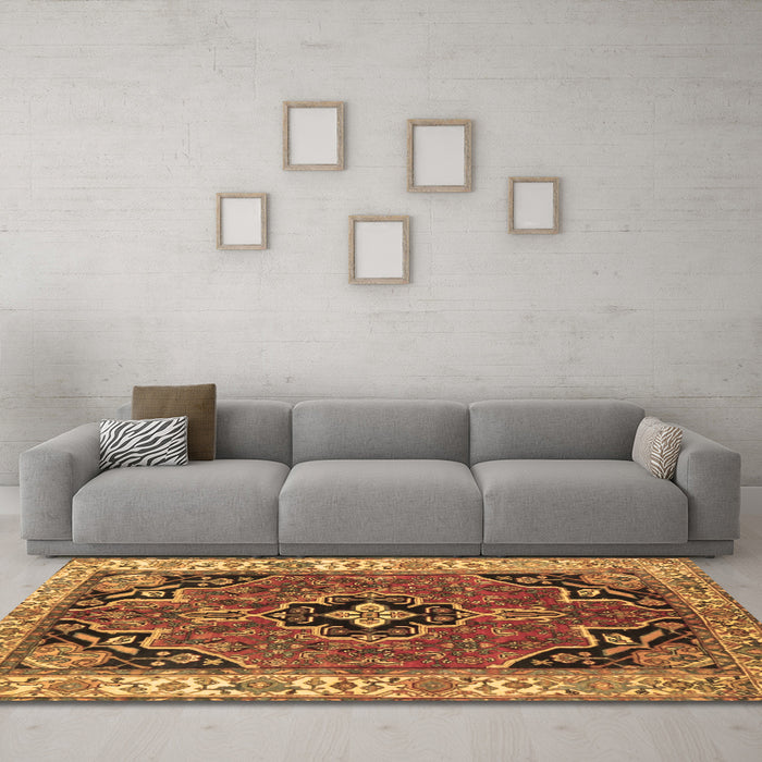 Machine Washable Oriental Brown Traditional Rug in a Living Room,, wshtr4651brn