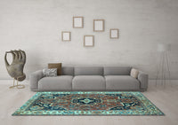 Machine Washable Oriental Light Blue Traditional Rug, wshtr4651lblu