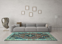 Machine Washable Oriental Light Blue Traditional Rug in a Living Room, wshtr4651lblu