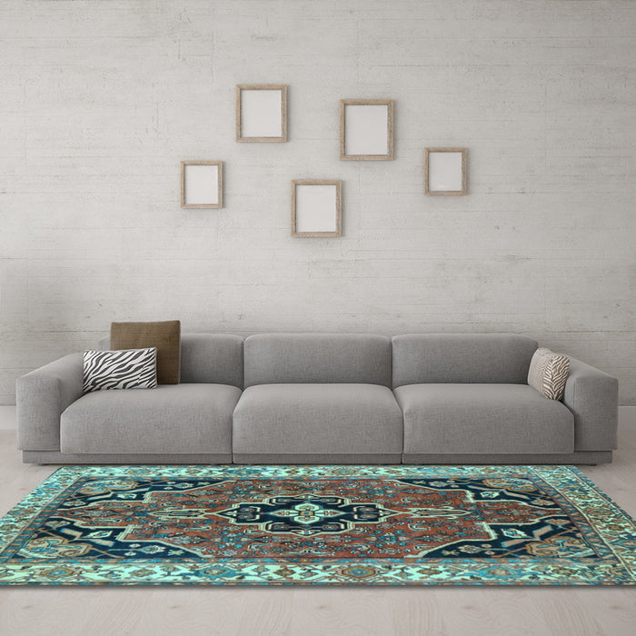 Machine Washable Oriental Light Blue Traditional Rug in a Living Room, wshtr4651lblu