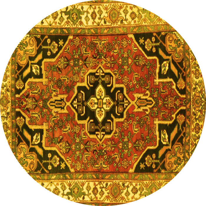 Round Oriental Yellow Traditional Rug, tr4651yw