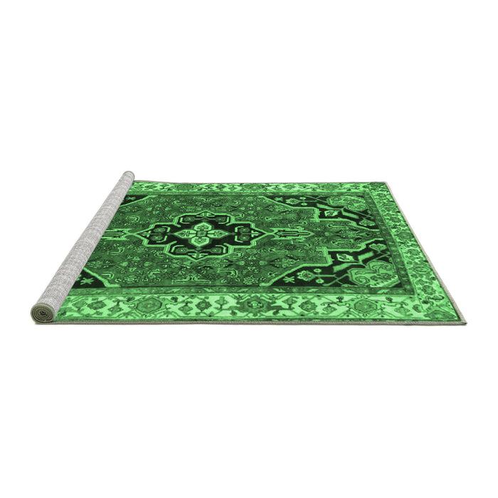 Sideview of Machine Washable Oriental Emerald Green Traditional Area Rugs, wshtr4651emgrn