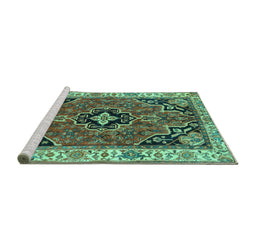 Sideview of Machine Washable Oriental Turquoise Traditional Area Rugs, wshtr4651turq