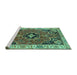 Sideview of Machine Washable Oriental Turquoise Traditional Area Rugs, wshtr4651turq