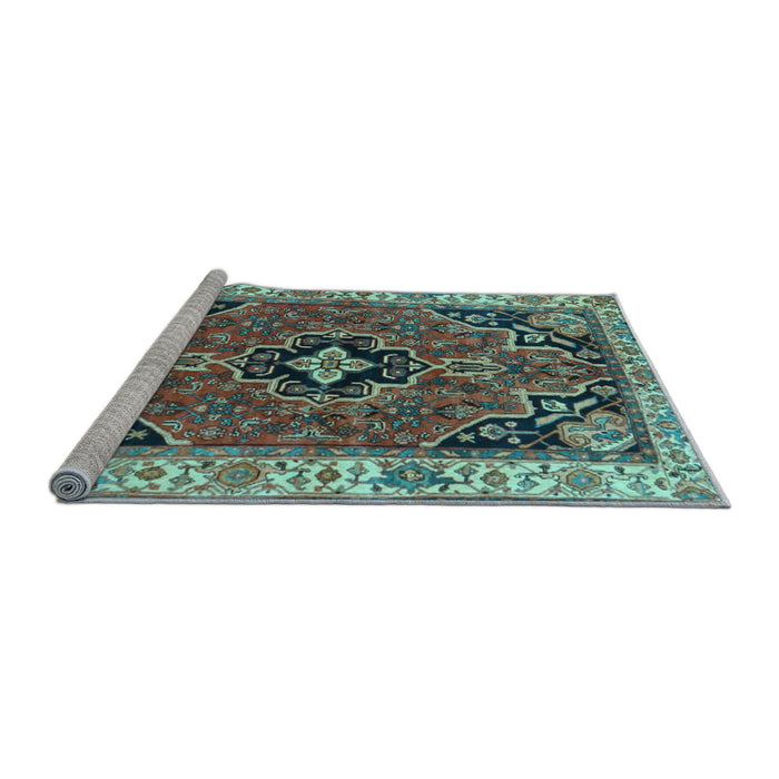 Sideview of Machine Washable Oriental Light Blue Traditional Rug, wshtr4651lblu