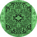 Round Oriental Emerald Green Traditional Rug, tr4651emgrn