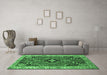 Machine Washable Oriental Emerald Green Traditional Area Rugs in a Living Room,, wshtr4651emgrn