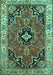 Machine Washable Oriental Turquoise Traditional Area Rugs, wshtr4651turq