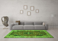 Machine Washable Oriental Green Traditional Rug, wshtr4651grn