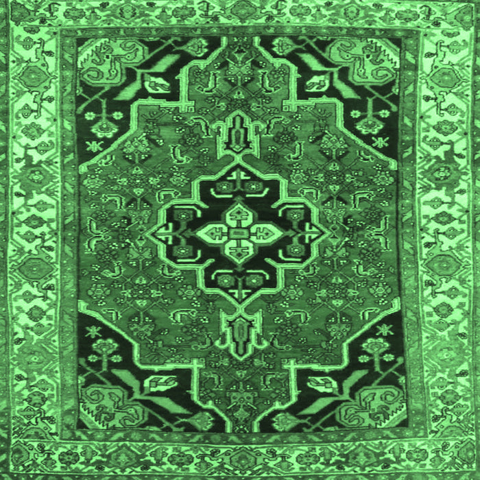 Square Oriental Emerald Green Traditional Rug, tr4651emgrn