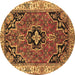 Round Machine Washable Oriental Brown Traditional Rug, wshtr4651brn