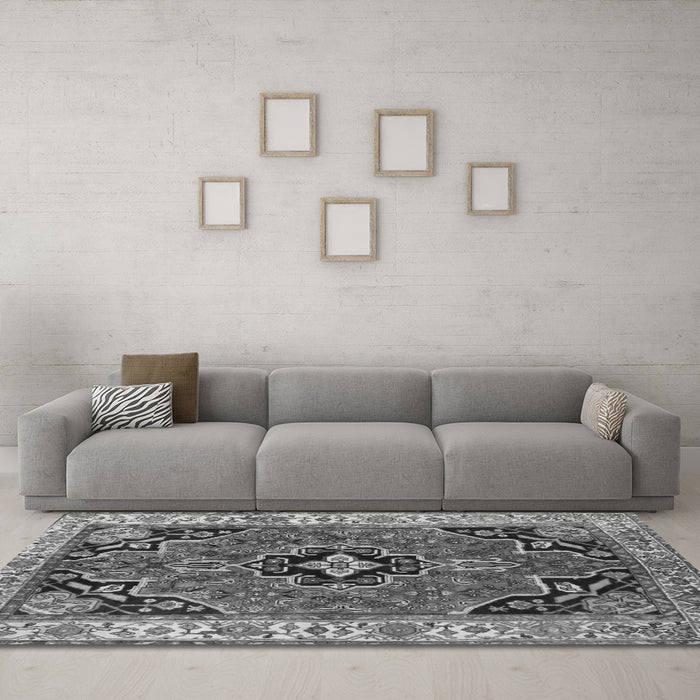 Machine Washable Oriental Gray Traditional Rug in a Living Room,, wshtr4651gry