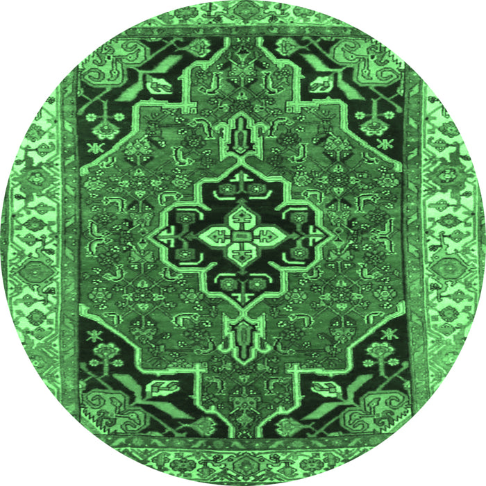 Round Machine Washable Oriental Emerald Green Traditional Area Rugs, wshtr4651emgrn