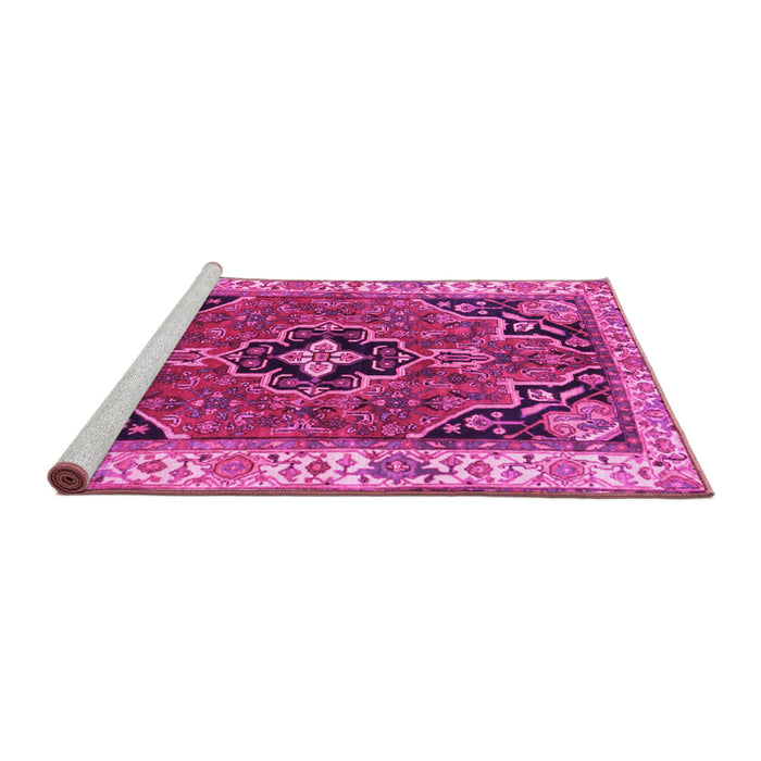 Sideview of Machine Washable Oriental Pink Traditional Rug, wshtr4651pnk