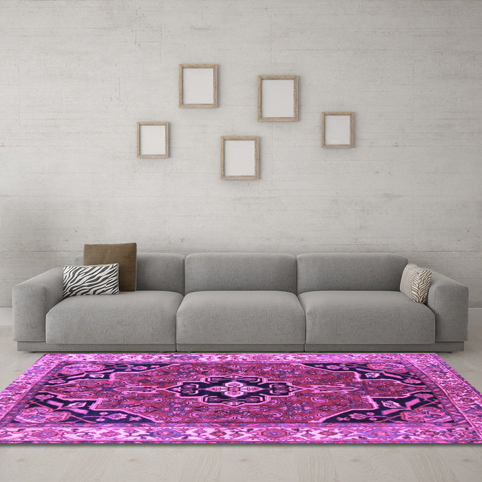 Machine Washable Oriental Purple Traditional Area Rugs in a Living Room, wshtr4651pur