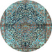 Round Medallion Light Blue Traditional Rug, tr4652lblu