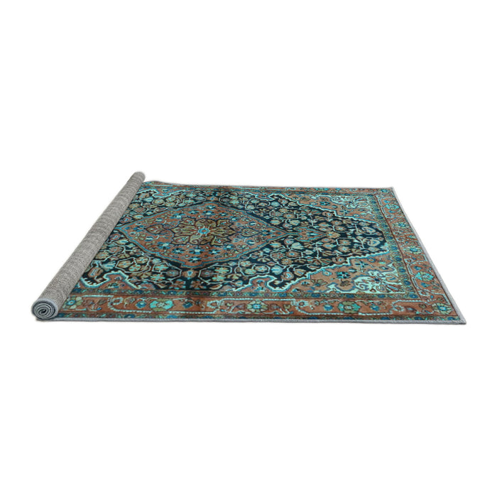 Sideview of Machine Washable Medallion Light Blue Traditional Rug, wshtr4652lblu