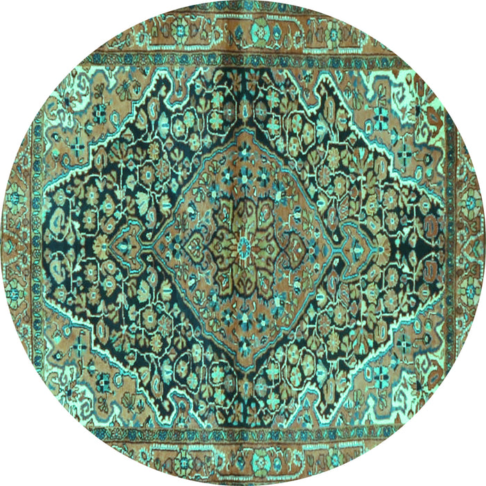 Round Medallion Turquoise Traditional Rug, tr4652turq
