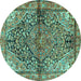 Round Medallion Turquoise Traditional Rug, tr4652turq