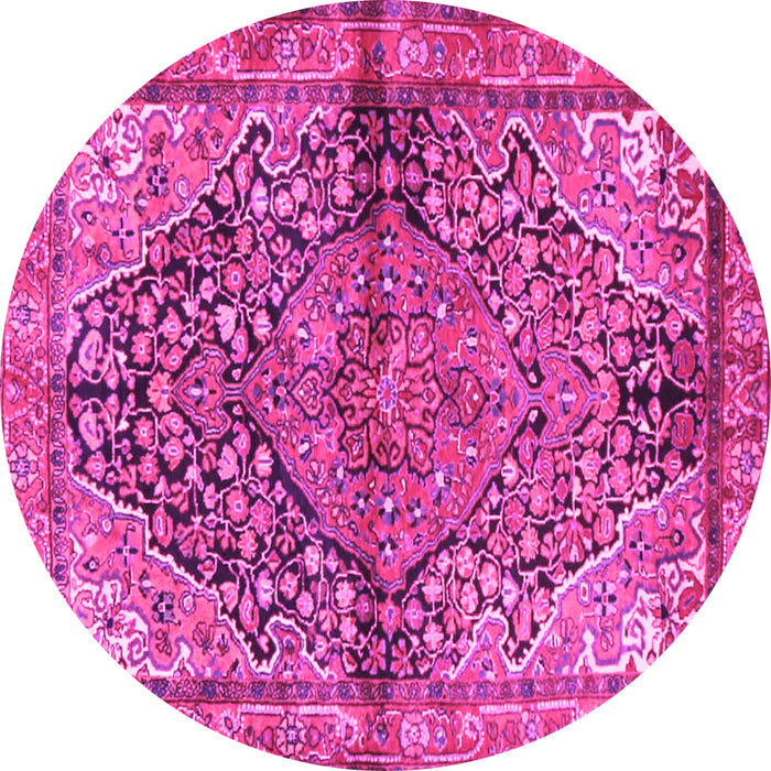Round Machine Washable Medallion Pink Traditional Rug, wshtr4652pnk