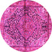 Round Machine Washable Medallion Pink Traditional Rug, wshtr4652pnk