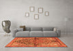 Machine Washable Medallion Orange Traditional Area Rugs in a Living Room, wshtr4652org