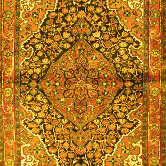 Machine Washable Medallion Yellow Traditional Rug, wshtr4652yw