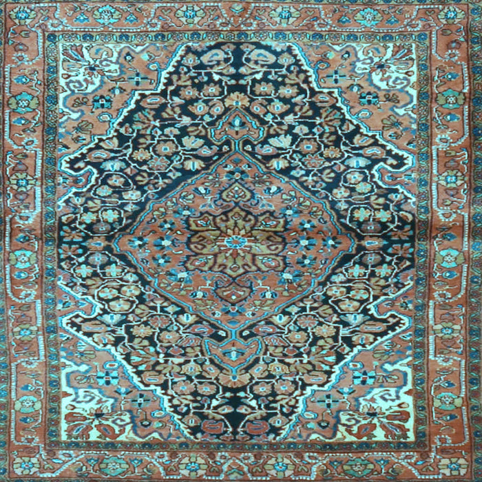 Square Machine Washable Medallion Light Blue Traditional Rug, wshtr4652lblu