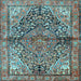 Square Machine Washable Medallion Light Blue Traditional Rug, wshtr4652lblu