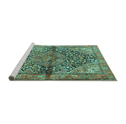 Sideview of Machine Washable Medallion Turquoise Traditional Area Rugs, wshtr4652turq